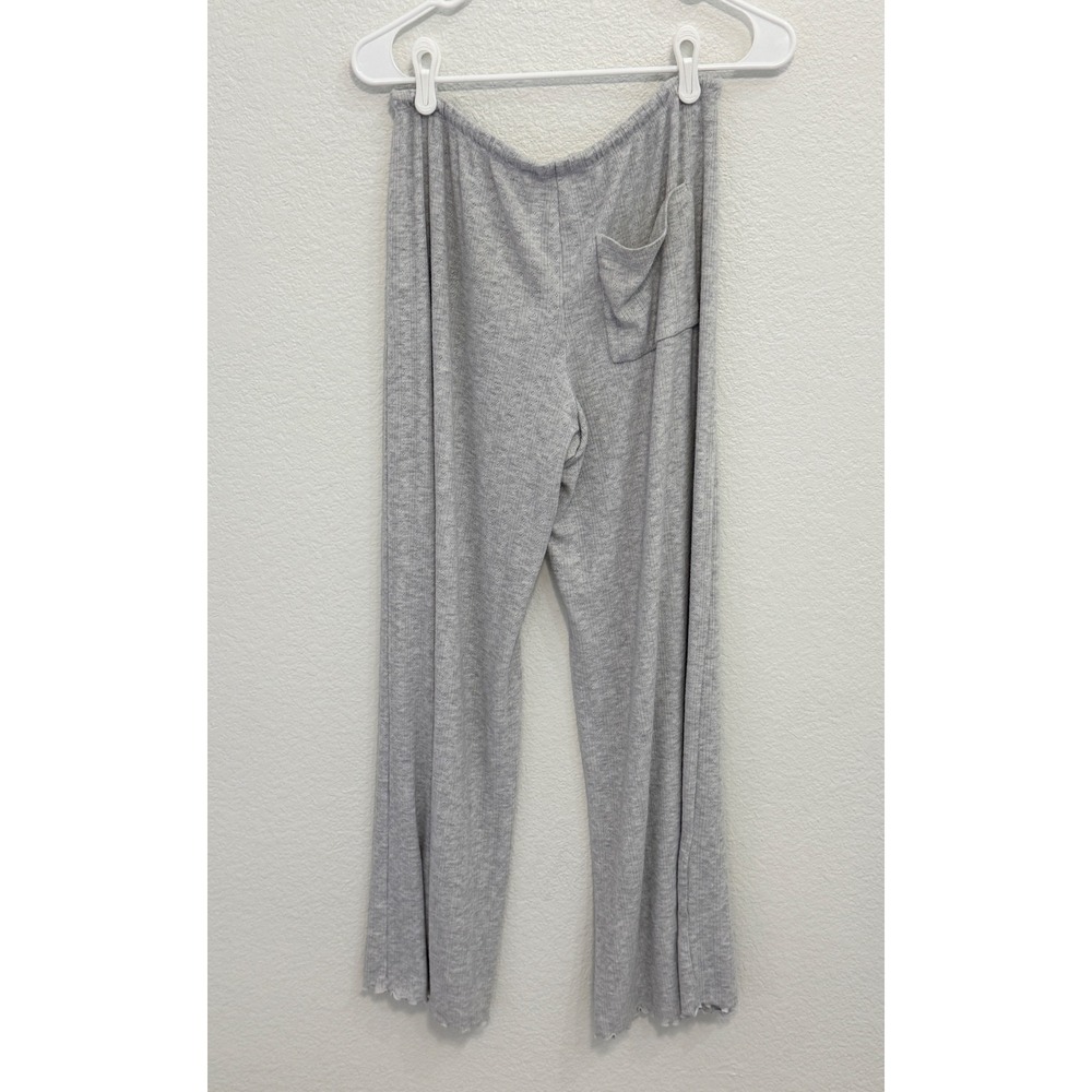 Garage Womens Gray Pointelle Knit Wide Leg Lounge Pants Lettuce Hem Small - Picture 2 of 6